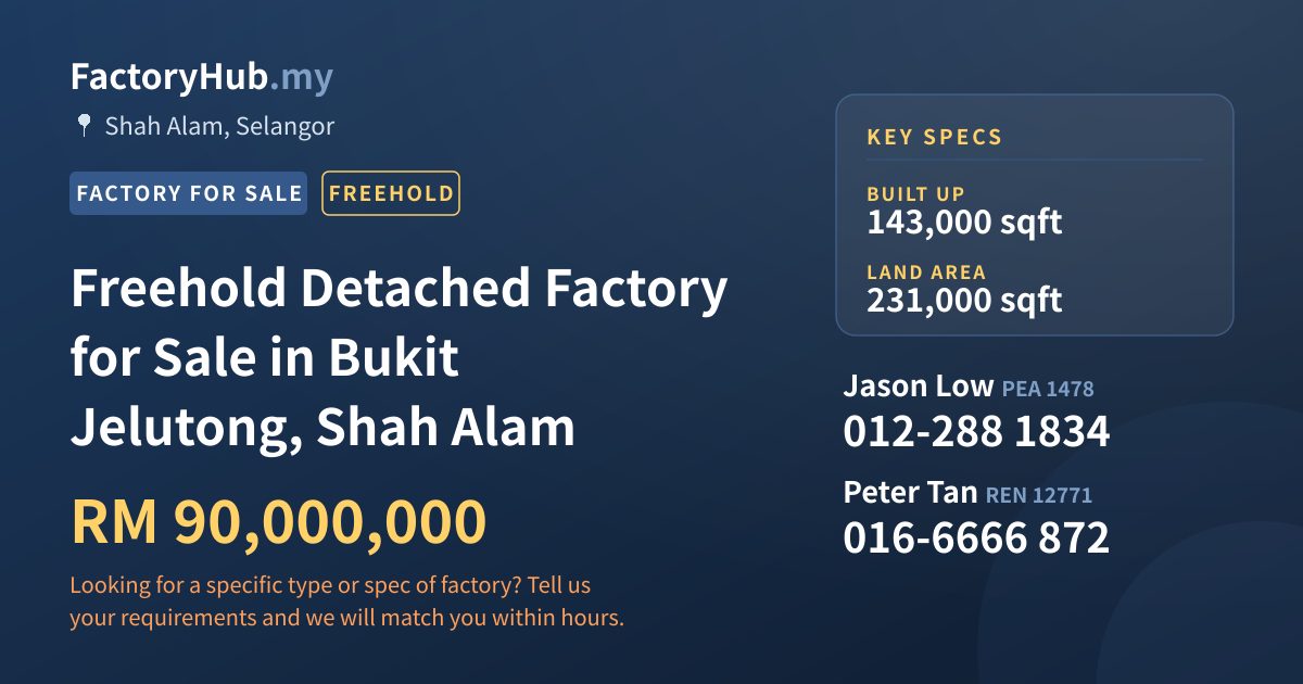Factory For Sale - Freehold Detached Factory for Sale in Bukit Jelutong, Shah Alam - Shah Alam, Selangor
