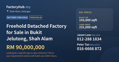Factory For Sale - Freehold Detached Factory for Sale in Bukit Jelutong, Shah Alam - Shah Alam, Selangor