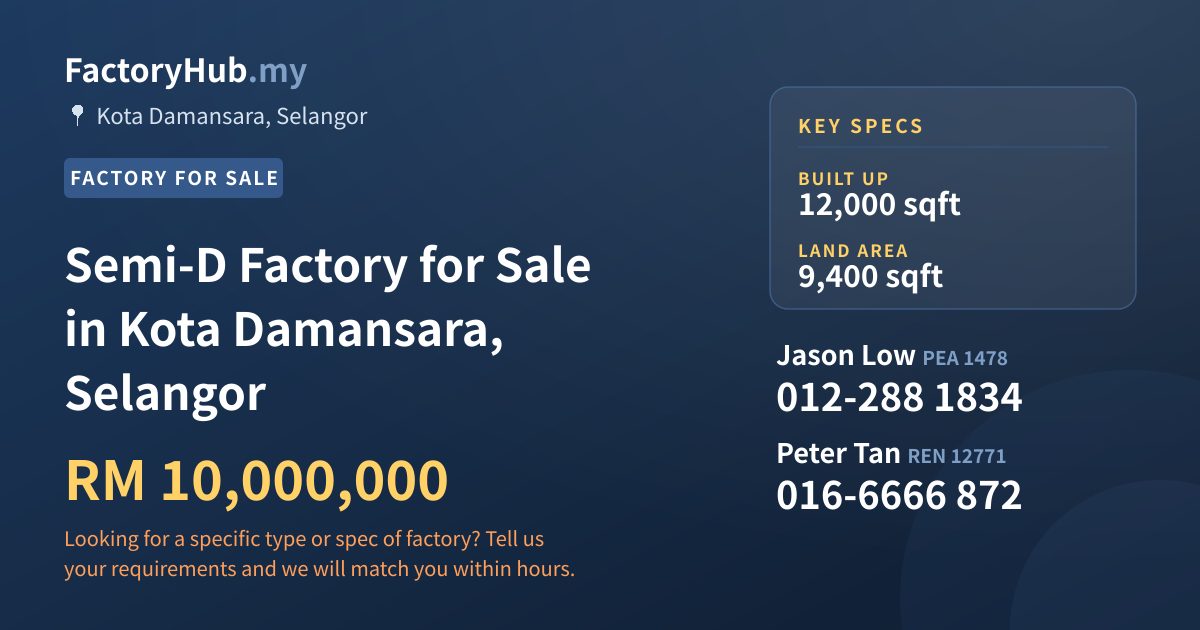 Factory For Sale - Semi-D Factory for Sale in Kota Damansara, Selangor - Kota Damansara, Selangor
