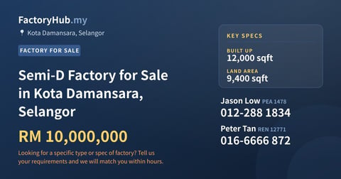 Factory For Sale - Semi-D Factory for Sale in Kota Damansara, Selangor - Kota Damansara, Selangor