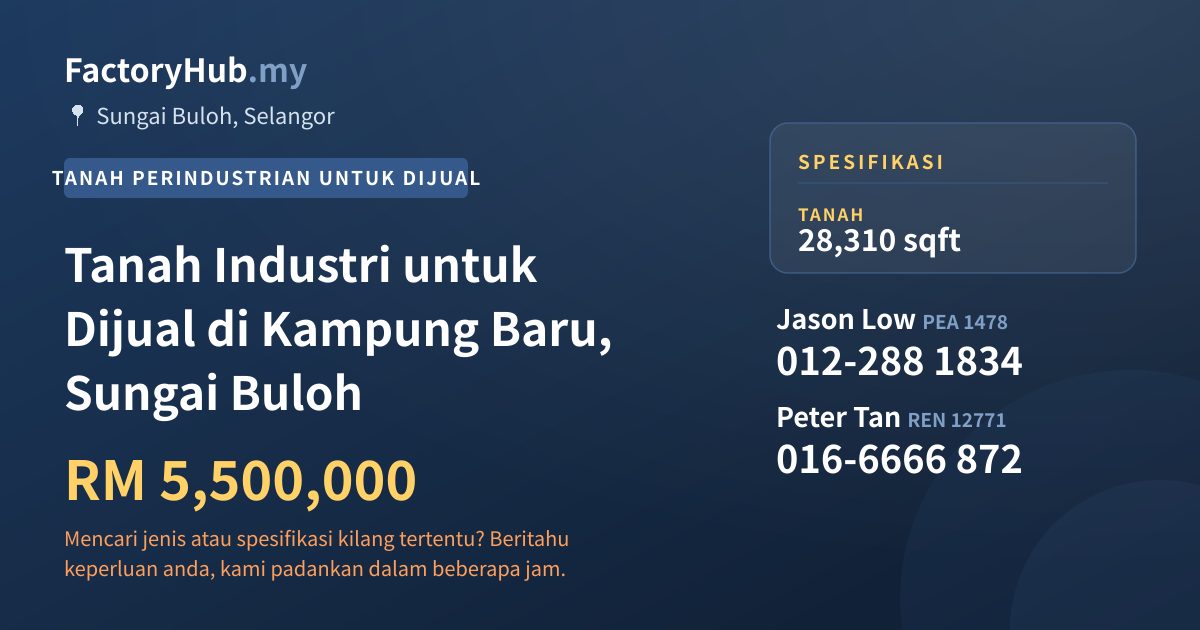 Tanah Untuk Dijual - Tanah Industri untuk Dijual di Kampung Baru, Sungai Buloh - Sungai Buloh, Selangor