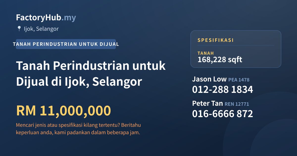 Tanah Untuk Dijual - Tanah Perindustrian untuk Dijual di Ijok, Selangor - Ijok, Selangor