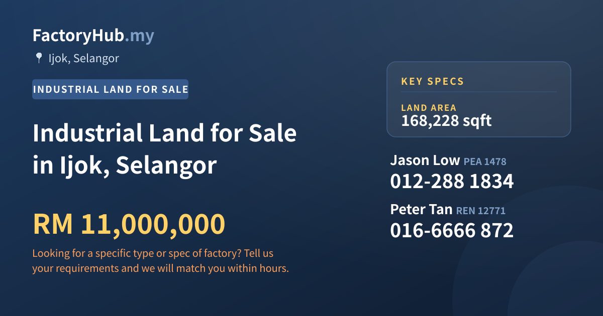 Land For Sale - Industrial Land for Sale in Ijok, Selangor - Ijok, Selangor