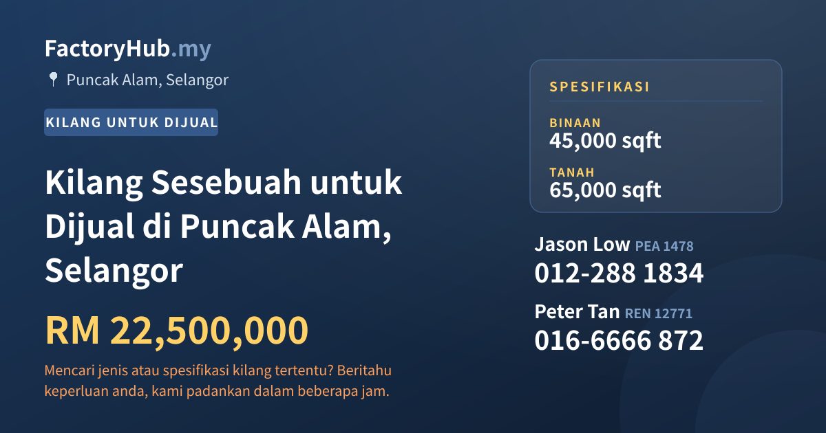 Kilang Untuk Dijual - Kilang Sesebuah untuk Dijual di Puncak Alam, Selangor - Puncak Alam, Selangor