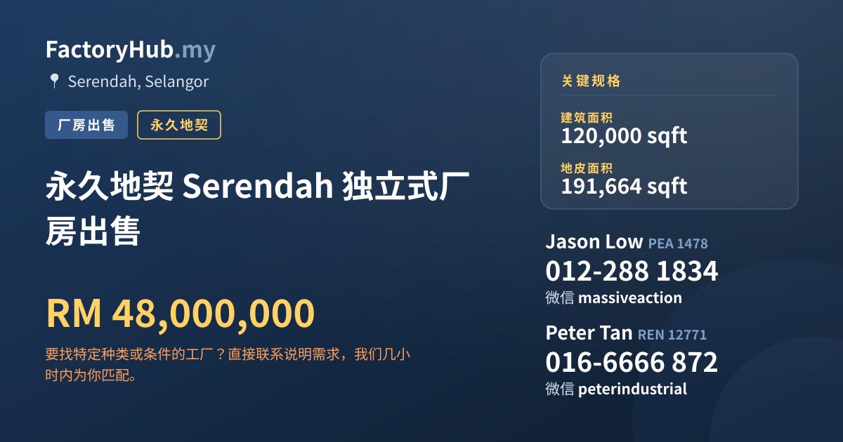 工厂 出售 - 永久地契 Serendah 独立式厂房出售 - Serendah, Selangor