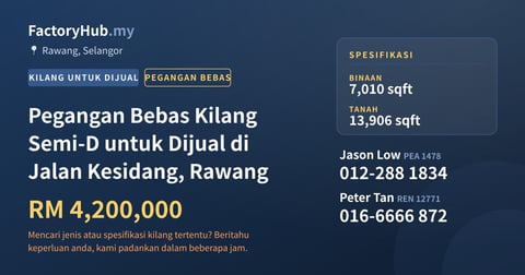 Kilang Untuk Dijual - Pegangan Bebas Kilang Semi-D untuk Dijual di Jalan Kesidang, Rawang - Rawang, Selangor