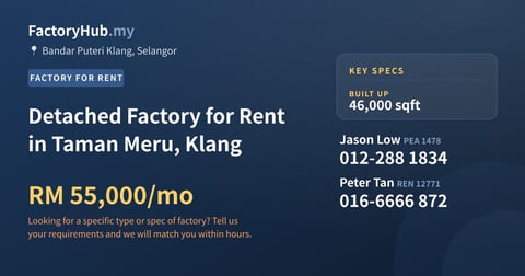 Factory For Rent - Detached Factory for Rent in Taman Meru, Klang - Bandar Puteri Klang, Selangor