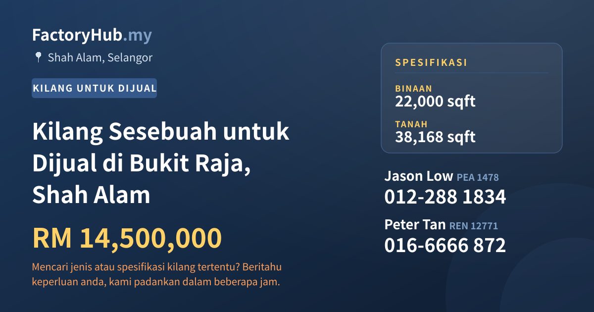 Kilang Untuk Dijual - Kilang Sesebuah untuk Dijual di Bukit Raja, Shah Alam - Shah Alam, Selangor