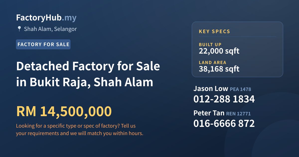 Factory For Sale - Detached Factory for Sale in Bukit Raja, Shah Alam - Shah Alam, Selangor