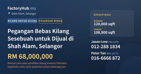 Kilang Untuk Dijual - Pegangan Bebas Kilang Sesebuah untuk Dijual di Shah Alam, Selangor - Shah Alam, Selangor