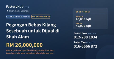Kilang Untuk Dijual - Pegangan Bebas Kilang Sesebuah untuk Dijual di Shah Alam - Shah Alam, Selangor