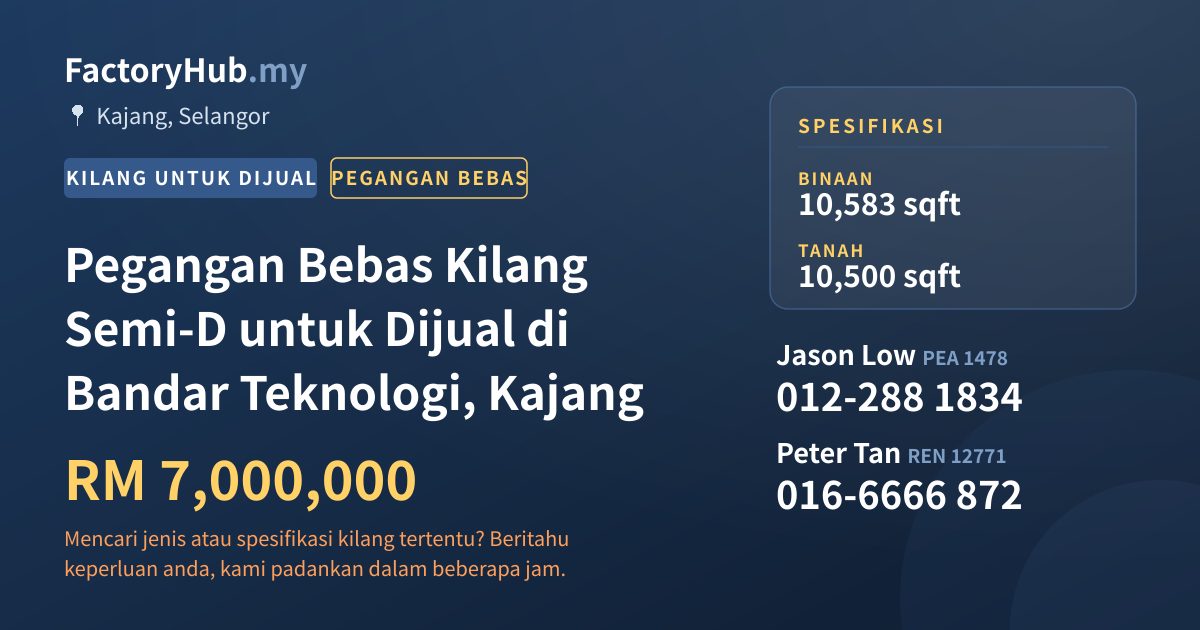 Kilang Untuk Dijual - Pegangan Bebas Kilang Semi-D untuk Dijual di Bandar Teknologi, Kajang - Kajang, Selangor