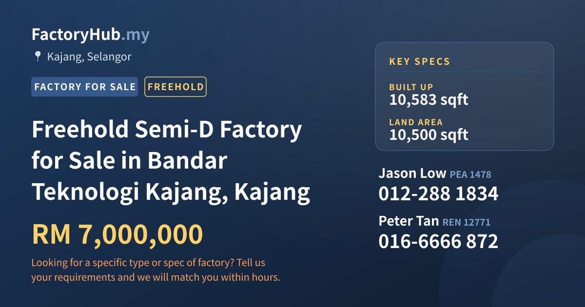 Factory For Sale - Freehold Semi-D Factory for Sale in Bandar Teknologi Kajang, Kajang - Kajang, Selangor