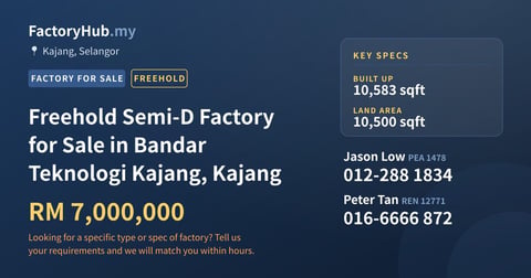 Factory For Sale - Freehold Semi-D Factory for Sale in Bandar Teknologi Kajang, Kajang - Kajang, Selangor