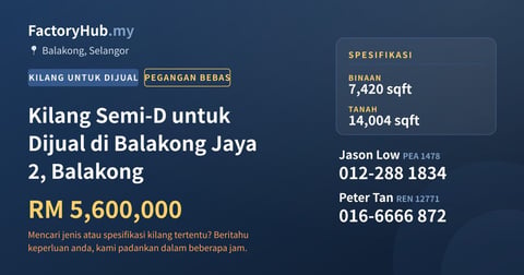 Kilang Untuk Dijual - Kilang Semi-D untuk Dijual di Balakong Jaya 2, Balakong - Balakong, Selangor