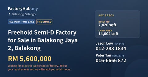 Factory For Sale - Freehold Semi-D Factory for Sale in Balakong Jaya 2, Balakong - Balakong, Selangor