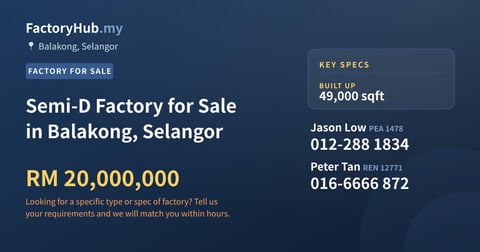Factory For Sale - Semi-D Factory for Sale in Balakong, Selangor - Balakong, Selangor