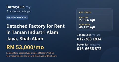 Factory For Rent - Detached Factory for Rent in Taman Industri Alam Jaya, Shah Alam - Shah Alam, Selangor