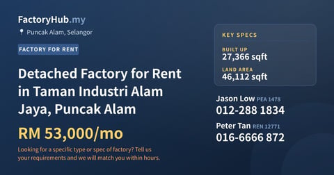 Factory For Rent - Detached Factory for Rent in Taman Industri Alam Jaya, Puncak Alam - Puncak Alam, Selangor