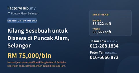 Kilang Untuk Disewa - Kilang Sesebuah untuk Disewa di Puncak Alam, Selangor - Puncak Alam, Selangor