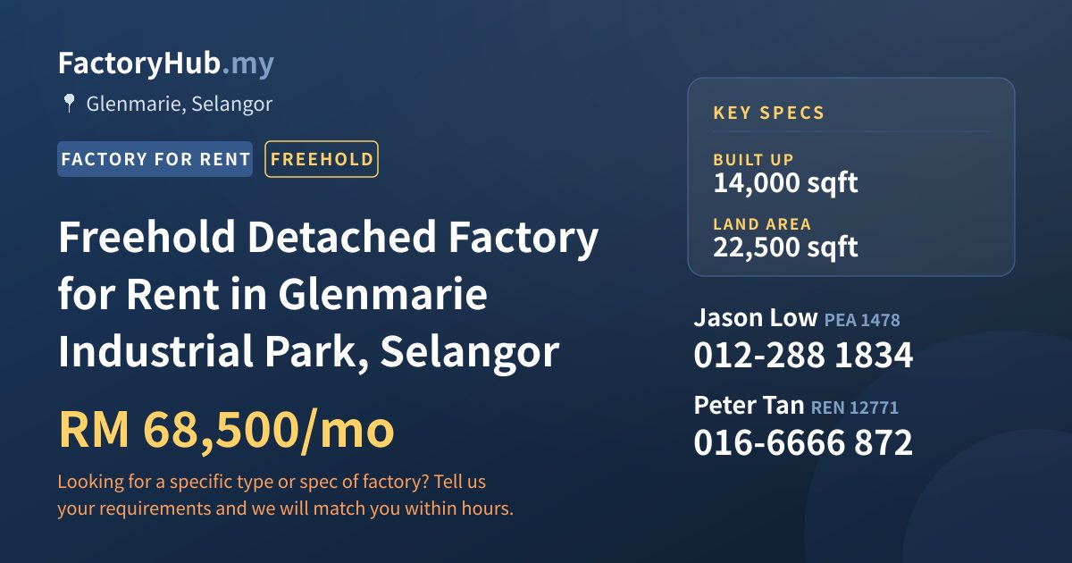 Factory For Rent - Freehold Detached Factory for Rent in Glenmarie Industrial Park, Selangor - Glenmarie, Selangor