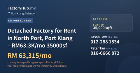 Factory For Rent - Detached Factory for Rent in North Port, Port Klang – RM63.3K/mo 35000sf - Port Klang, Selangor