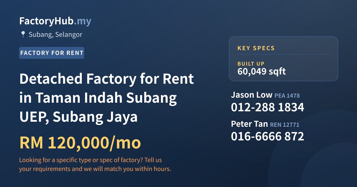 Factory For Rent - Detached Factory for Rent in Taman Indah Subang UEP, Subang Jaya - Subang, Selangor