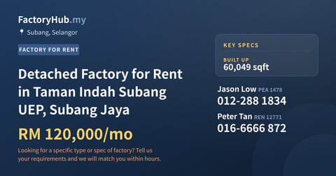 Factory For Rent - Detached Factory for Rent in Taman Indah Subang UEP, Subang Jaya - Subang, Selangor