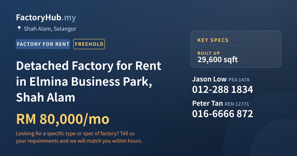 Factory For Rent - Detached Factory for Rent in Elmina Business Park, Shah Alam - Shah Alam, Selangor