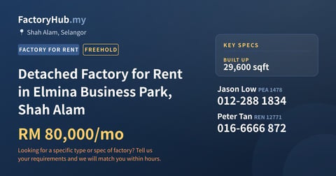 Factory For Rent - Detached Factory for Rent in Elmina Business Park, Shah Alam - Shah Alam, Selangor