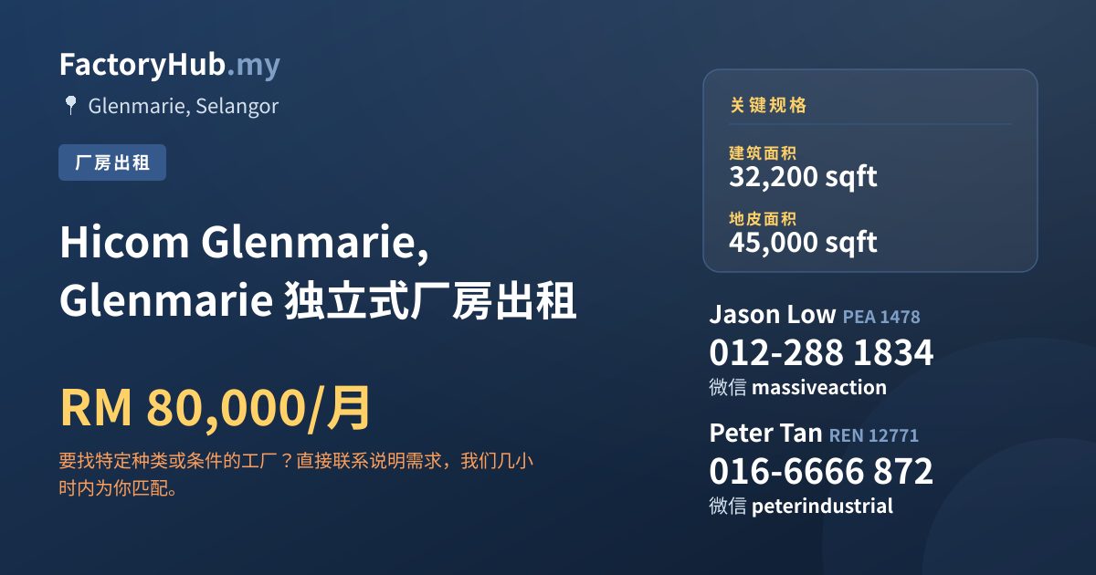 工厂 出租 - Hicom Glenmarie, Glenmarie 独立式厂房出租 - Glenmarie, Selangor