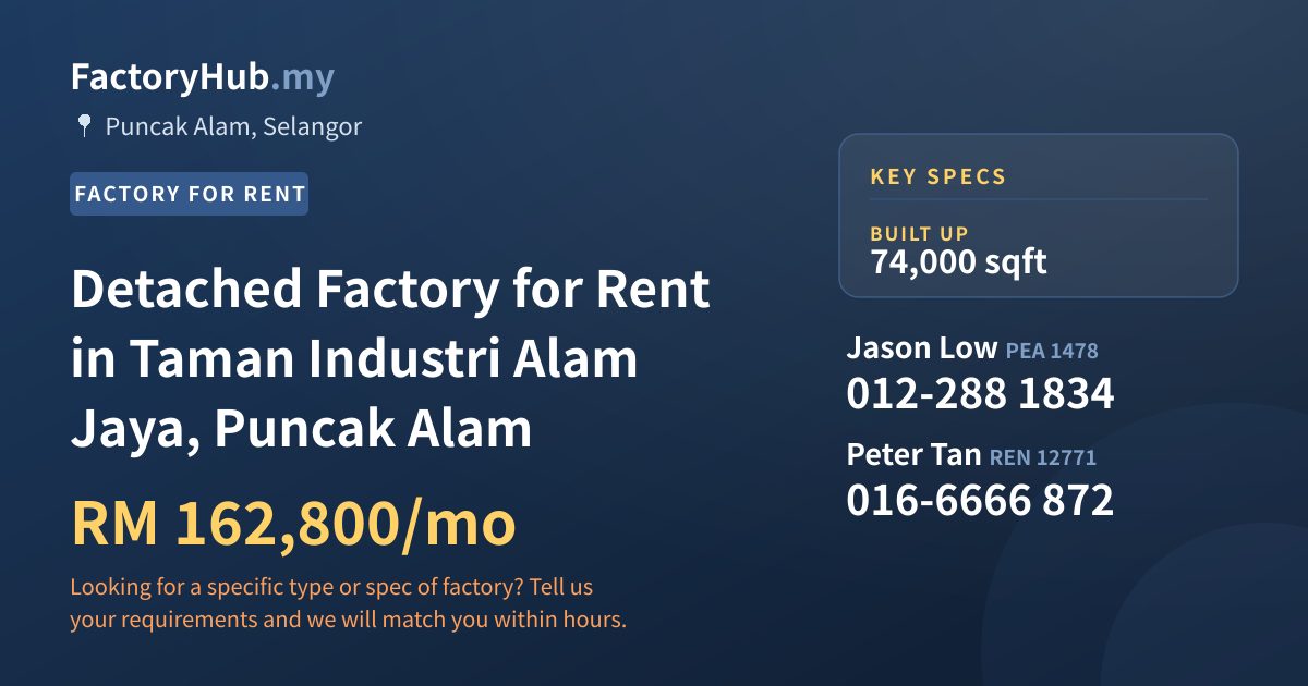 Factory For Rent - Detached Factory for Rent in Taman Industri Alam Jaya, Puncak Alam - Puncak Alam, Selangor