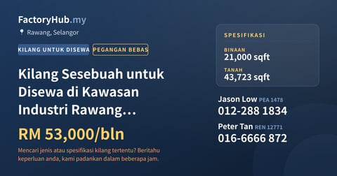 Kilang Untuk Disewa - Kilang Sesebuah untuk Disewa di Kawasan Industri Rawang Integrated, Rawang - Rawang, Selangor