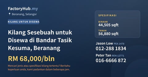 Kilang Untuk Disewa - Kilang Sesebuah untuk Disewa di Bandar Tasik Kesuma, Beranang - Beranang, Selangor