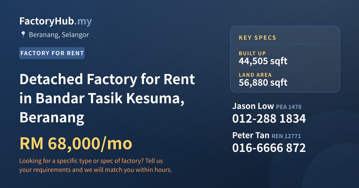 Factory For Rent - Detached Factory for Rent in Bandar Tasik Kesuma, Beranang - Beranang, Selangor