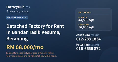 Factory For Rent - Detached Factory for Rent in Bandar Tasik Kesuma, Beranang - Beranang, Selangor