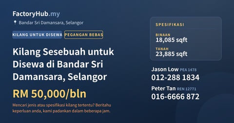 Kilang Untuk Disewa - Kilang Sesebuah untuk Disewa di Bandar Sri Damansara, Selangor - Bandar Sri Damansara, Selangor