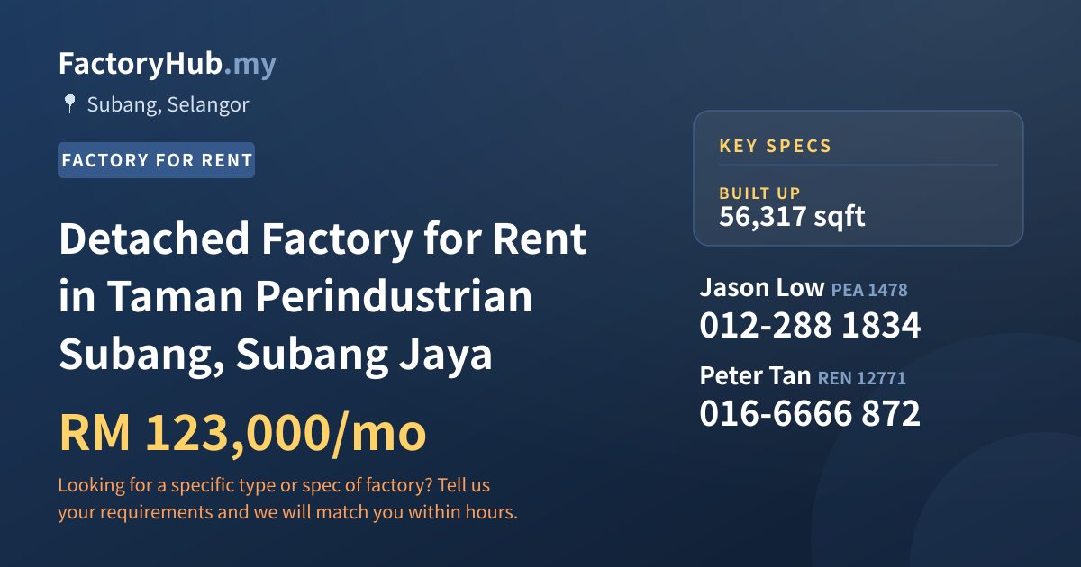 Factory For Rent - Detached Factory for Rent in Taman Perindustrian Subang, Subang Jaya - Subang, Selangor