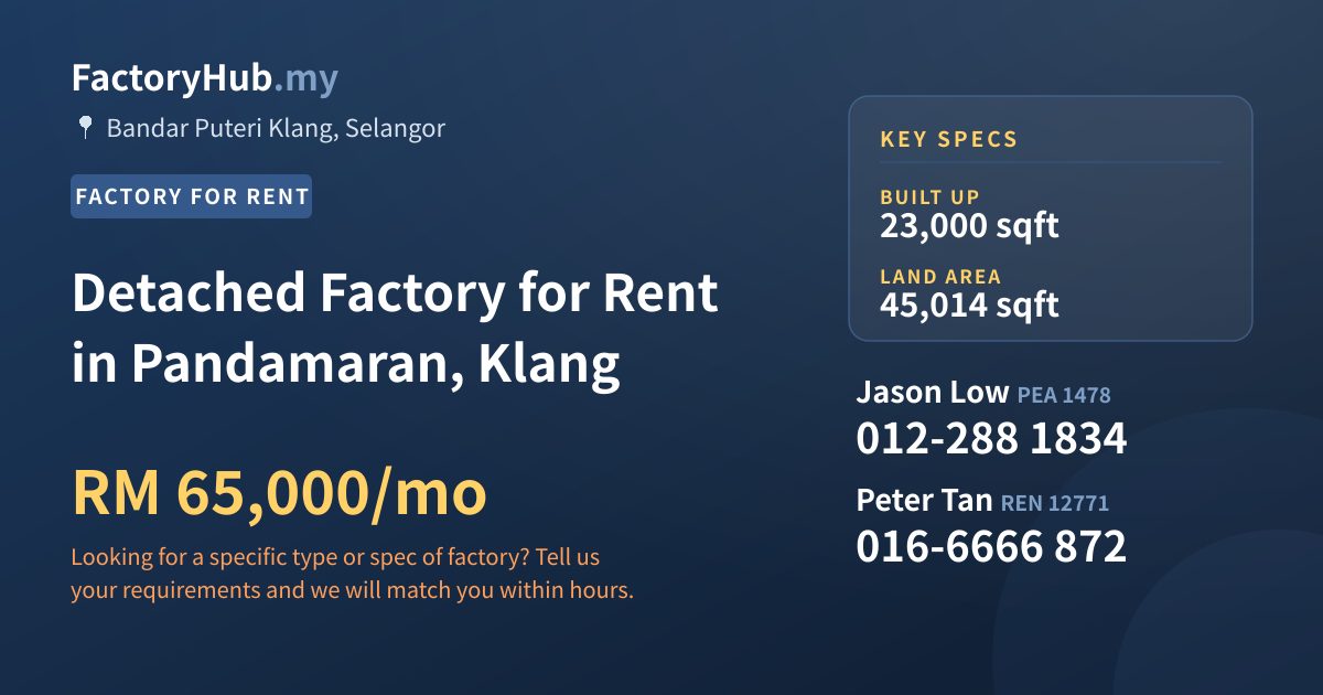 Factory For Rent - Detached Factory for Rent in Pandamaran, Klang - Bandar Puteri Klang, Selangor