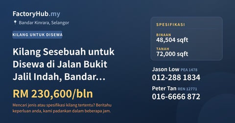 Kilang Untuk Disewa - Kilang Sesebuah untuk Disewa di Jalan Bukit Jalil Indah, Bandar Kinrara - Bandar Kinrara, Selangor