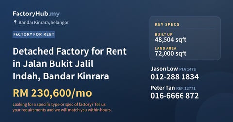 Factory For Rent - Detached Factory for Rent in Jalan Bukit Jalil Indah, Bandar Kinrara - Bandar Kinrara, Selangor