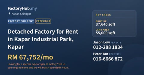 Factory For Rent - Detached Factory for Rent in Kapar Industrial Park, Kapar - Kapar, Selangor