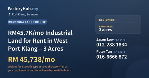 Land For Rent - RM45.7K/mo Industrial Land for Rent in West Port Klang – 3 Acres - Port Klang, Selangor