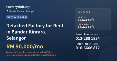 Factory For Rent - Detached Factory for Rent in Bandar Kinrara, Selangor - Bandar Kinrara, Selangor