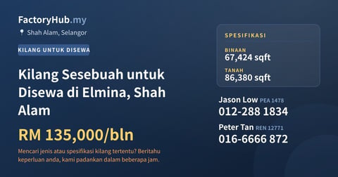 Kilang Untuk Disewa - Kilang Sesebuah untuk Disewa di Elmina, Shah Alam - Shah Alam, Selangor