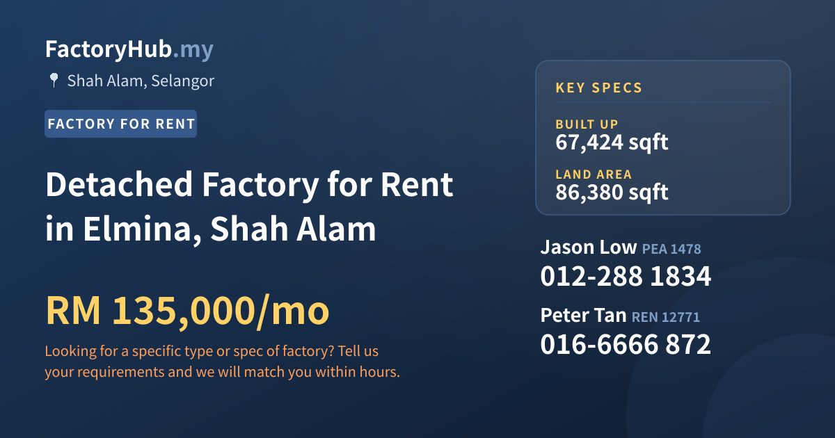 Factory For Rent - Detached Factory for Rent in Elmina, Shah Alam - Shah Alam, Selangor