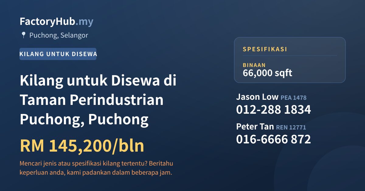 Kilang Untuk Disewa - Kilang untuk Disewa di Taman Perindustrian Puchong, Puchong - Puchong, Selangor