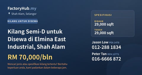 Kilang Untuk Disewa - Kilang Semi-D untuk Disewa di Elmina East Industrial, Shah Alam - Shah Alam, Selangor