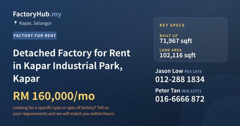 Factory For Rent - Detached Factory for Rent in Kapar Industrial Park, Kapar - Kapar, Selangor