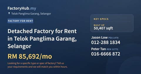 Factory For Rent - Detached Factory for Rent in Telok Panglima Garang, Selangor - Telok Panglima Garang, Selangor